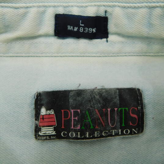 Vintage White Wash Denim Button Up w/ Peanuts Charlie Brown Patches Men's Large image number 2