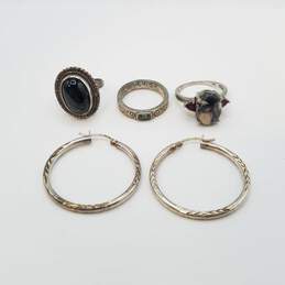 Sterling Silver Asst. Gemstone Hoop Earrings Sz 8 3/4 - 9 Ring Bundle 4pcs 20.5g
