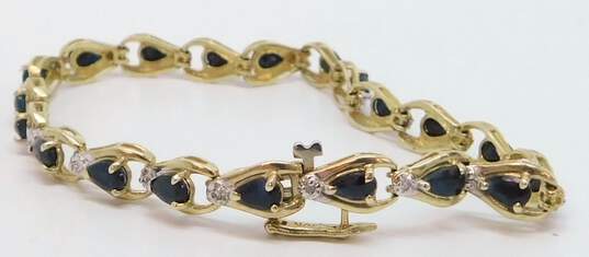 10k Yellow Gold Sapphire & Diamond Accent Tennis Bracelet 8.1g image number 4