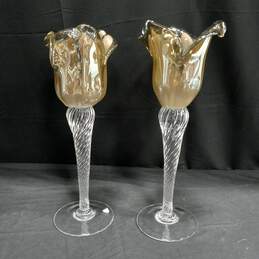 Pair of Murano White Crystal Art Glass Candle Holders alternative image