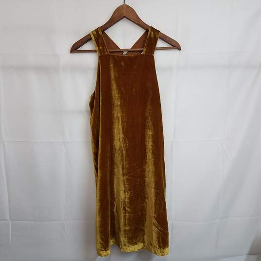 Gold velvet sleeveless shift dress women S petite nwt image number 1