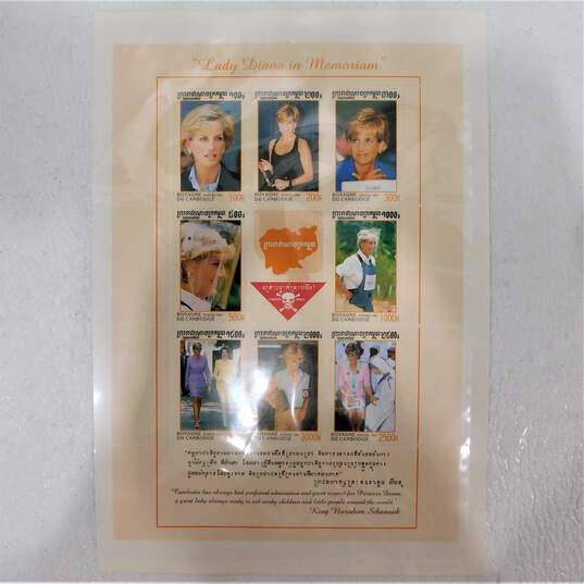2 Princess Diana Memorial Stamp Sheetlet - Cambodia  and  Nevis Uncut Sheets W/ Extras image number 3