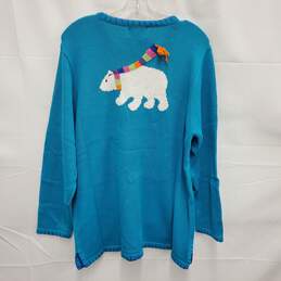 NWT VTG Quacker Factory WM's Teal Color Knitted Embroidered Polar Bear Crewneck Sweater Size L alternative image