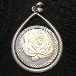 .999 Fine Silver W/ Sterling Silver Setting Rose Pendant - 6.92g