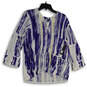NWT Womens Blue Knitted Printed Tie Back V-Neck Tunic Blouse Top Size Large image number 1