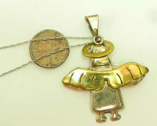 Artisan Mexico 925 & Brass Accents Halo & Wings Figural Angel Pendant Chain Necklace 8.8g image number 5