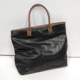 Womens Black Brown Leather Open Top Inner Pockets Double Handle Tote Bag