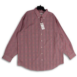NWT Mens Red Plaid Button-Down Collar Long Sleeve Dress Shirt Size 2XB