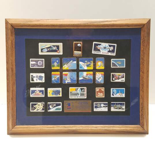 Framed & Matted Collection of USPS Enamel Pins Commemorating Outstanding Achievement in Space Flight image number 1