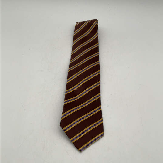 NWT Mens Brown Striped Silk Clip-On Adjustable Classic Designer Neck Tie image number 1