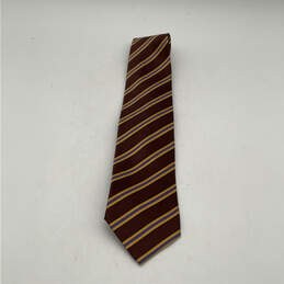 NWT Mens Brown Striped Silk Clip-On Adjustable Classic Designer Neck Tie