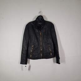 Mens Leather Zipper Pockets Long Sleeve Full-Zip Motorcycle Jacket Size Large