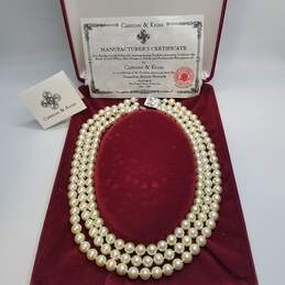 Camrose & Kross Silver Tone Faux Pearl Jacqueline Kennedy Triple Strand Necklace W/Box 106.0g DAMAGED