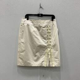 NWT Womens White Button Back Lace Up Short Straight Skirt Size 10 alternative image