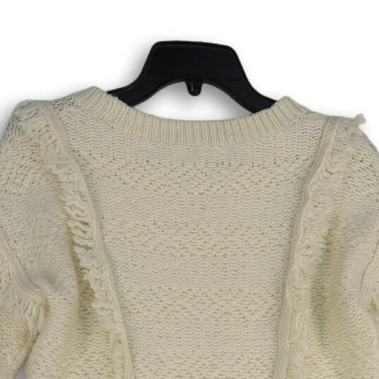 Womens White Knitted Long Sleeve Round Neck Pullover Sweater Size Medium image number 4