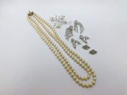 Vintage Icy Rhinestone & Faux Pearl Costume Jewelry 153.5g