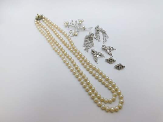 Vintage Icy Rhinestone & Faux Pearl Costume Jewelry 153.5g image number 1