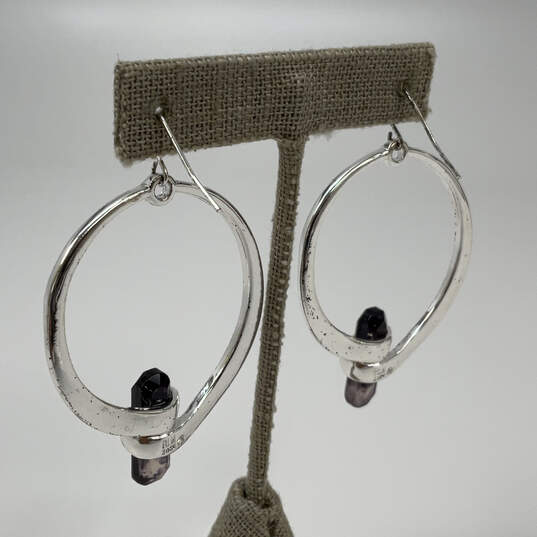 Designer Robert Lee Morris Soho Silver-Tone Amethyst Gypsy Hoop Earrings image number 3