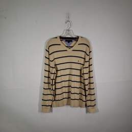 Mens Striped Long Sleeve V-Neck Knitted Pullover Sweater Size Large