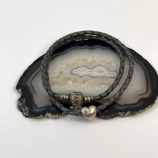 Designer Pandora 925 Sterling Silver Barrel Clasp Heart Charm Wrap Bracelet image number 1