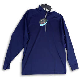 NWT Mens Blue 1/4 Zip Long Sleeve Pullover Sweatshirt Size Medium
