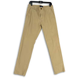 Mens Beige Flat Front Slash Pocket Straight Leg Chino Pants Size 30/34
