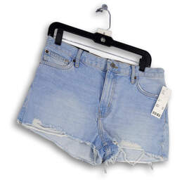 NWT Womens Blue Denim High Rise Medium Wash Pockets Girlfriend Shorts Sz 29