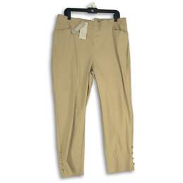 NWT Womens Tan Flat Front Slim Fit Straight Leg Pull-On Ankle Pants Size 3R/16R