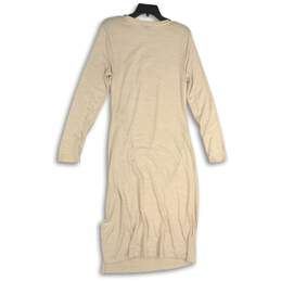 Womens Luxespun Tan Heather Long Sleeve Side Ruched Slit Maxi Dress Size L alternative image
