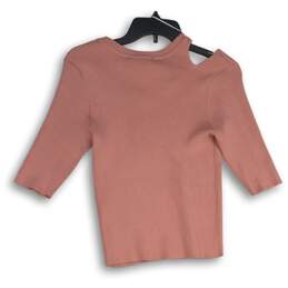 NWT Womens Pink Ribbed 3/4 Sleeve Cut-Out Blouse Top Size Small