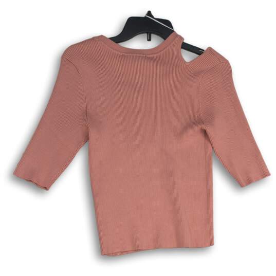 NWT Womens Pink Ribbed 3/4 Sleeve Cut-Out Blouse Top Size Small image number 1