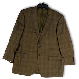 Mens Brown Plaid Long Sleeve Notch Lapel Two-Button Blazer Size 56R