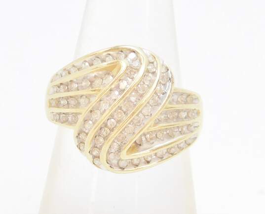 10K Yellow Gold 0.72 CTTW Round Diamond Pave Swirl Ring 4.6g image number 1