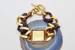 Designer Michael Kors Chunky Gold Tone & Tortoise Curb Chain Bracelet