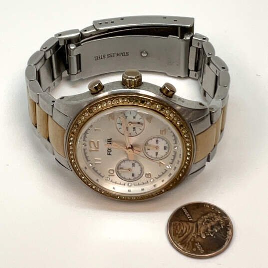 Designer Fossil CH-2797 Two-Tone Chronograph Round Dial Analog Wristwatch image number 2