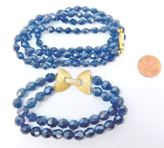 Vintage Goldtone Black Crystals Beaded Necklace & Multi Strand Bracelet 56.3g image number 5