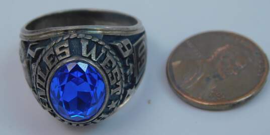 Vintage 1976 Sterling Silver Blue Spinel Niles West High School Ring 13.2g image number 6