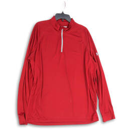 Mens Red Collared Long Sleeve Quarter Zip Activewear T-Shirt Size 2XL