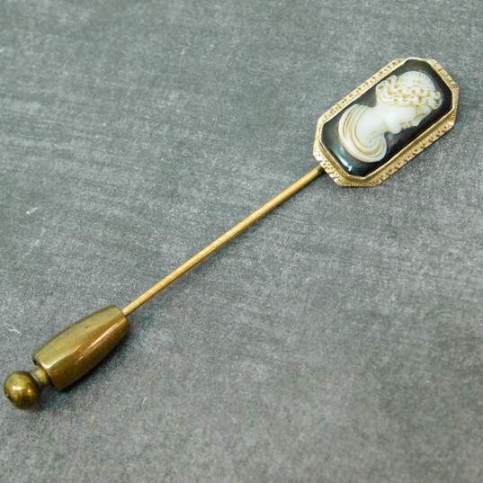 VNTG 14K Yellow Gold Carved Cameo Stick Pin 2.2g image number 1
