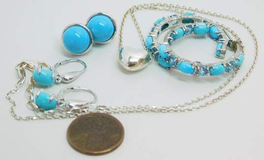 Dyadema 925 Puffed Heart Pendant Necklace & Turquoise & Topaz Hoop Drop Earrings image number 6