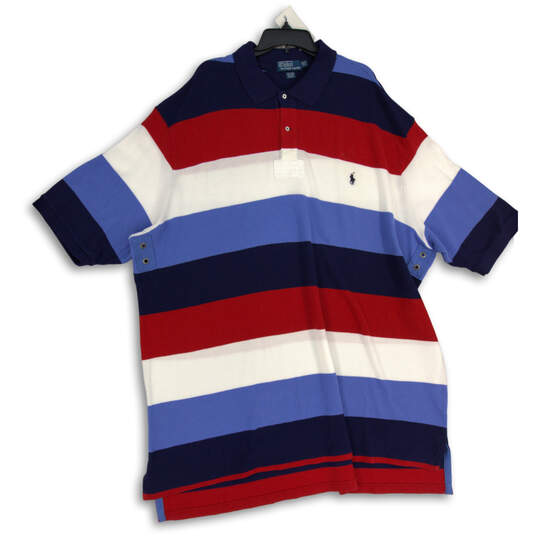 Mens Multicolor Striped Spread Collar Short Sleeve Golf Polo Shirt Sz 4XLT image number 1