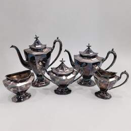 Reed & Barton Art Deco Coffee Pot Teapot Tea Set Creamer Sugar Silver Plate 3690