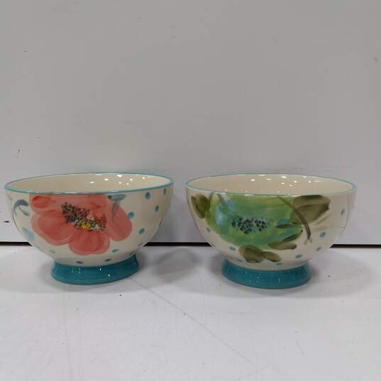 6 The Pioneer Woman Turquoise Bloom 6" Stoneware Footed Cereal Bowls image number 5