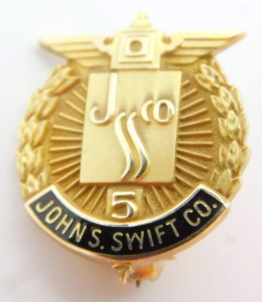 14K Yellow Gold Enamel John S. Swift Co. 5 Year Service Pin 3.1g image number 3