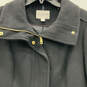 Womens Black Wool Collared Flap Pockets Full-Zip Trench Coat Size 12 image number 3