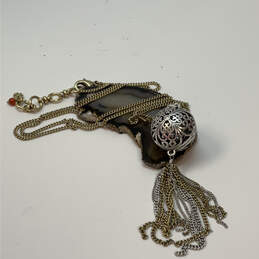 Designer Lucky Brand Two-Tone Tassel Round Sphere Flower Pendant Necklace