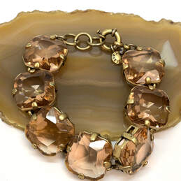 Designer J. Crew Gold-Tone Crystal Stones Spring Ring Chain Bracelet