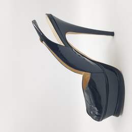 Yves Saint Laurent Peep Toe Slingback Heel Women's Sz.38.5 Black Patent alternative image
