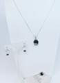 Sterling Silver Hematite Earrings & Necklace w/ Faceted Black Glass Ring 20.0g image number 1