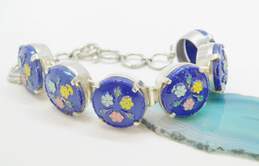 925 Colorful Flower Bracelet Scroll Ring & Glass Hoop Earrings 45.5g alternative image